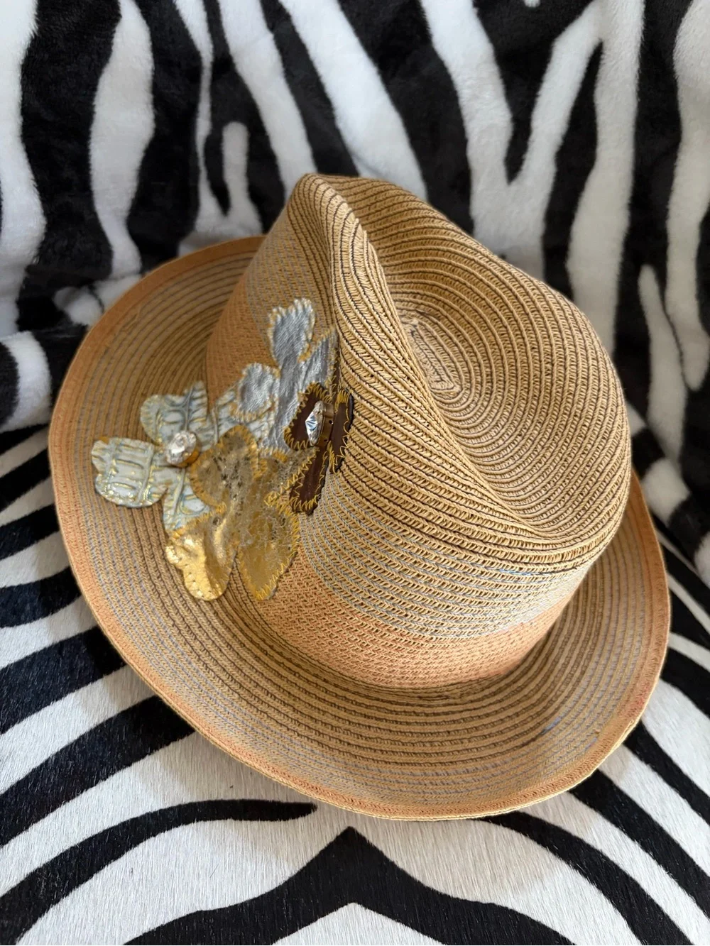 Michele Roy Straw Sun Hat with Black Trim